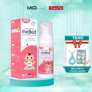 Bọt tâp đánh răng Midkid vị Dâu 60ml chính hãng vị ngọt cho bé từ 1 tuổi - Tặng Bàn chải U + Sticker