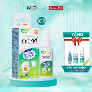 Combo 10 Hộp Xịt chống sâu răng cho bé Midkid vị nho 30ml - Tặng 2 hộp midkid vị nho + Bàn chải điện