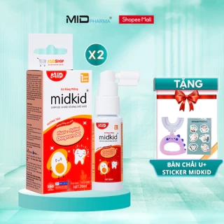 Combo 2 hộp Xịt chống sâu răng Midkid vị nho 30ml cho bé từ 1 tuổi - Tặng Bàn chải U hình thú ngẫu nhiên + Sticker