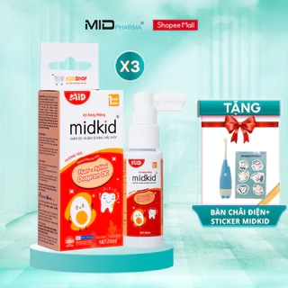 Combo 3 hộp Xịt chống sâu răng Midkid vị nho 30ml cho bé từ 1 tuổi - Tặng Bàn chải điện + Sticker