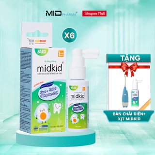 Combo 6 hộp Xịt chống sâu răng Midkid vị nho 30ml - Tặng 1 hộp midkid vị nho + Bàn chải điện