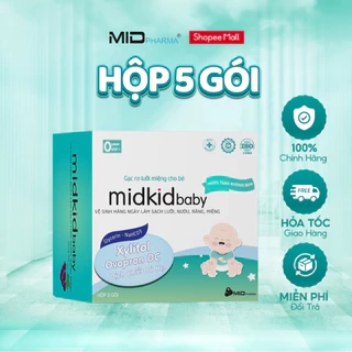 Gạc rơ lưỡi Midkidbaby đạt tiêu chuẩn iso 5 sao, hộp 05 gói ướt, giúp làm sạch răng, lưỡi, nướu