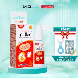 Xịt chống sâu răng Midkid vị Táo 20ml chính hãng cho bé từ 1 tuổi nuốt an toàn - Tặng Bàn chải U + Sticker