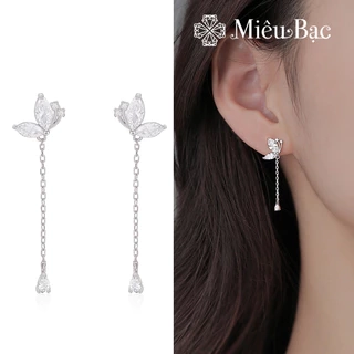 Bông tai bạc nữ hồ điệp đính đá dáng dài Miêu Bạc khuyên tai xinh xắn chất liệu s925 phụ kiện thời trang trang sức MB54