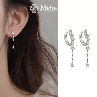 Bông tai bạc nữ Miêu Bạc đính đá dáng dài 1 đôi chất liệu bạc S925 thời trang phụ kiện trang sức B400744