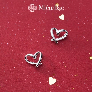Bông tai bạc nữ trái tim đan chéo Miêu Bạc khuyên tai dễ thương 1 chiếc chất liệu bạc 925 phụ kiện trang sức nữ B400082x