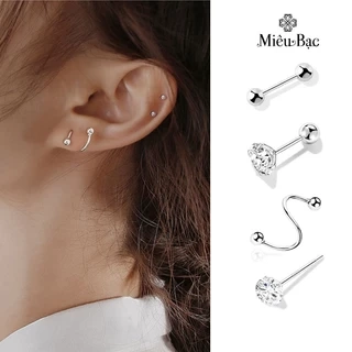 Khuyên tai bạc nữ MIÊU BẠC hoa tai nữ chất liệu Bạc thiết kế chốt bi xoáy cá tính Phong cách Hàn Quốc