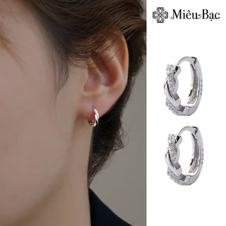 Khuyên tai bạc nữ tròn xoắn đính đá Miêu Bạc bông tai nữ chất liệu Bạc S925 chốt cài chắc chắn phụ kiện trang sức MB62