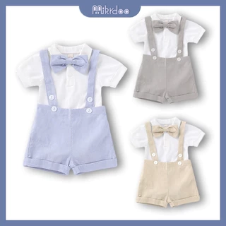 Set trang phục MIKRDOO áo liền quần polo tay ngắn và quần đùi yếm phong cách peter pan thời trang cho bé trai 0-2 tuổi