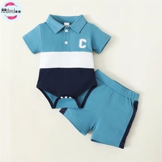 Sơ sinh bé trai bộ quần áo ngắn tay turn-down romper + quần short mùa hè thường 2 cái trang phục
