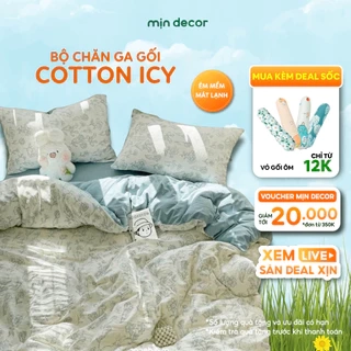 Bộ Chăn Ga Gối Cotton Icy Vintage Mịn Decor Bo Chun 10cm, Bộ Ga Trải Giường Đủ Size (Không Kèm Ruột Chăn)