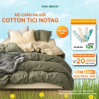 Bộ Chăn Ga Gối Cotton Tici NoTag Mịn Decor Bo Chun 10cm, Phối Màu Pastel Basic Phong Cách Hàn Quốc, Hiện Đại