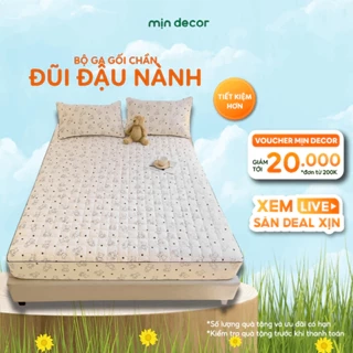 Bộ Ga Gối Cotton Đũi Đậu Nành Mịn Decor Bo Chun 15cm, Ga Giường Chần Bông Hoạ Tiết Dễ Thương