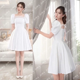 Đầm công chúa MINA tay phồng dáng xoè xếp ly chất Taffeta phối Voan điệu đà dự tiệc, đi chơi MN214