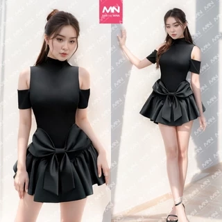 Đầm dự tiệc Mina dáng xoè mini chất Cotton Nhật phối Taffta lụa màu đen trẻ trung xinh đẹp MN255
