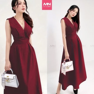 Đầm dự tiệc MINA thiết kế dáng suông midi chất Cotton màu đỏ đô MN182