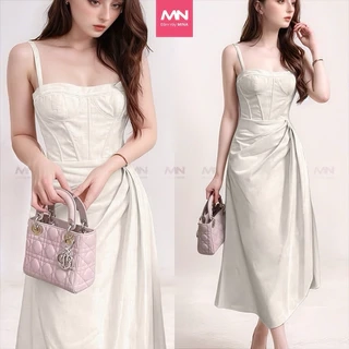 Đầm dự tiệc thương hiệu Đầm Váy Mina thiết kế hai dây dáng xoè midi chất liệu Linen MN241