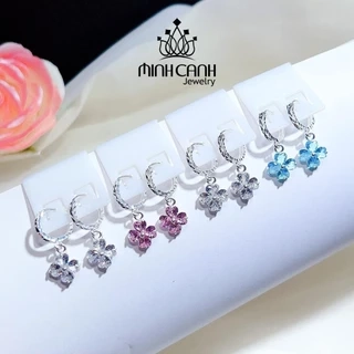 Bông Tai Bạc Trẻ Em 4 Lá Treo Nhiều Màu - Minh Canh Jewelry