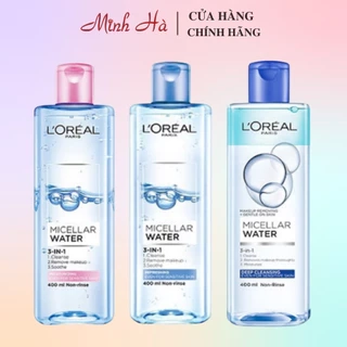 Nước tẩy trang Loreal Paris Micellar Water 3-in-1 400ml không chứa cồn làm sạch và mềm da