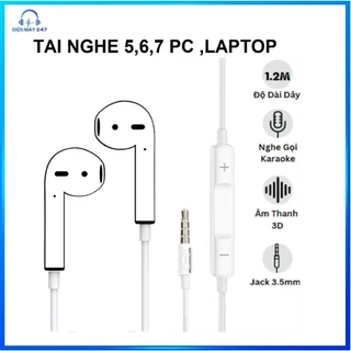 Tai nghe có dây nhét tai jack 3.5mm màu trắng, fullbox, có micro đàm thoại tích hợp dành cho máy 5/6/Laptop/PC/Máy Tính