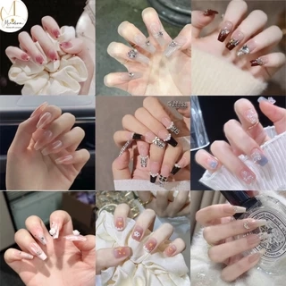 Móng tay giả Minoderm Nail box kèm keo gắn, dáng ngắn, dài, thiết kế trơn, đính đá sang trọng