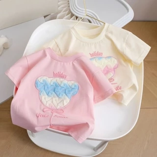 Áo Thun Tay Ngắn Họa Tiết In Gấu 3D Cho Bé Gái 1-10 Tuổi MINTSCLOSET Quảng Châu - AR8426