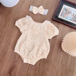 Set Body Họa Tiết Hoa Nhí Cổ Ren Kèm Băng Đô Cho Bé Gái Sơ Sinh 1 2 Tuổi MINTSCLOSET - BS6430