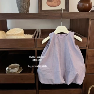 Váy Sát Nách Bí Ngô Màu Tím Trơn Cho Bé Gái 1-8 Tuổi MINTSCLOSET Quảng Châu - GV0270