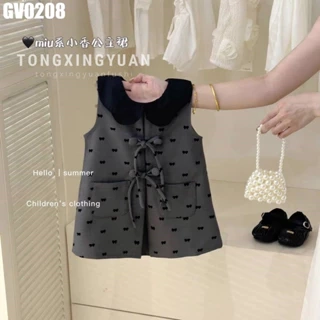 Váy Sát Nách Họa Tiết Nơ Màu Xám Cho Bé Gái 1 2 3 4 5 Tuổi MINTSCLOSET Quảng Châu - GV0207