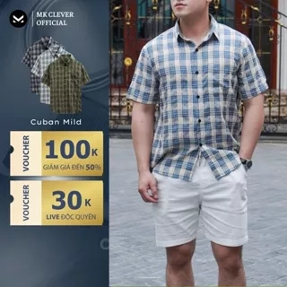 Áo Sơ Mi cổ Đức nam kẻ Mild MK CLEVER Chất Đũi thô mềm mịn, thoáng mát, chống nhăn, form rộng hằng ngày