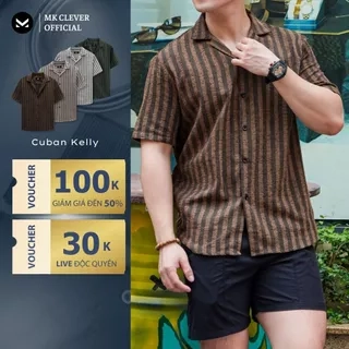 Áo Sơ Mi Cuban nam Kẻ sọc Kelly MK CLEVER Chất Đũi thô mềm mịn, thoáng mát, chống nhăn, form rộng hằng ngày