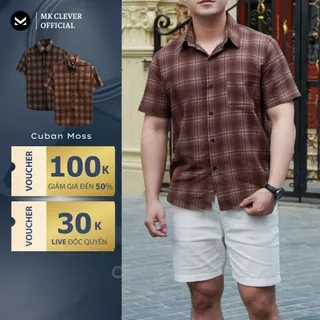 Áo Sơ Mi nam kẻ Moss MKCLEVER Chất đũi Hàn mềm mịn, thoáng mát, chống nhăn, form rộng mặc hằng ngày