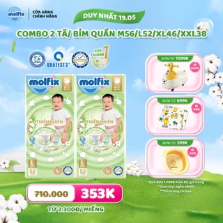 Mega Jumbo2-Combo 2 Tã/bỉm quần Molfix Thiên nhiên Super Jumbo M112/L104/XL92/XXL84