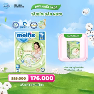Tã/bỉm dán sơ sinh Molfix Thiên nhiên Jumbo NB (dưới 5kg) - Gói 70 miếng