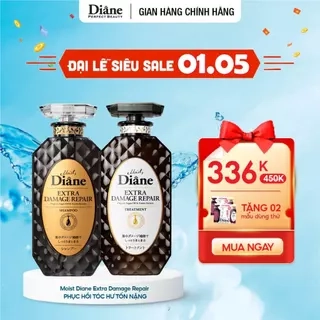 Bộ dầu gội xả phục hồi tóc khô xơ chẻ ngọn gãy rụng hư tổn nặng Diane Extra Damage Repair 450ml*2