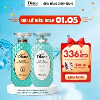 Combo dầu gội xả sạch dầu dưỡng ẩm da đầu phục hồi khô xơ Moist Diane Extra Fresh & Hydrate 450ml*2