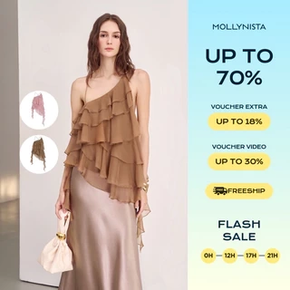 Áo tơ bèo xéo lệch tà MOLLYNISTA thiết kế quyến rũ thanh lịch nữ tính cao cấp