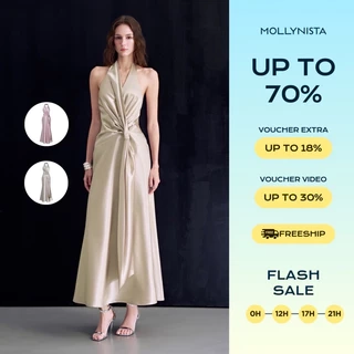 Đầm lụa midi tà xéo dài MOLLYNISTA thiết kế quyến rũ thanh lịch nữ tính cao cấp