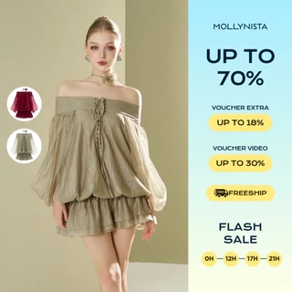 Đầm thiết kế bẹt vai trễ eo kèm hoa cổ FREESIZE MOLLYNISTA quyến rũ cao cấp nữ tính