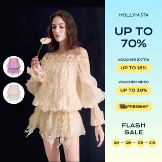 Đầm tơ sóng nổi 3D trễ eo MOLLYNISTA thiết kế quyến rũ thanh lịch nữ tính cao cấp