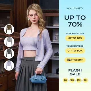 Set áo thiết kế cardigan kèm quây freesize MOLLYNISTA nữ tính cao cấp đi chơi đi tiệc