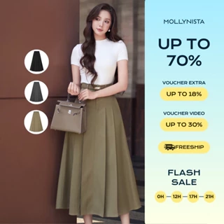 Váy xếp ly dáng dài MOLLYNISTA công sở cao cấp thanh lịch nữ tính tôn dáng (không kèm belt)