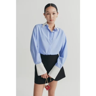 Áo sơ mi dáng relaxed MONO TALK cổ và măng sét tay phối trắng MOF24S-T10012TK