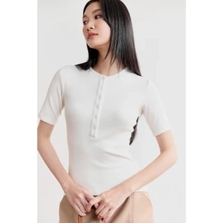 Áo thun cộc tay dáng ôm MONO TALK cổ tròn nẹp khuy, tay lửng MFOT25Y-T20008FT