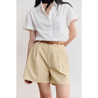 Quần shorts cạp cao MONO TALK dáng A, chất liệu tuýt si (kèm thắt lưng) MFOT25Y-B40001FT