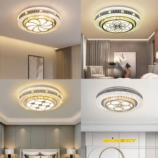 Đèn ốp trần MONSKY TAKO D500 phong cách hiện đại với 3 chế độ ánh sáng viền pha lê + ABS tán quang