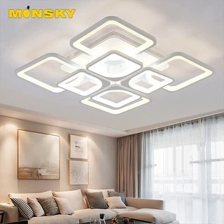 Đèn trần MONSKY trang trí phòng khách LED 5, 8 cánh vuông 3 chế độ màu có điều khiển lighthouse