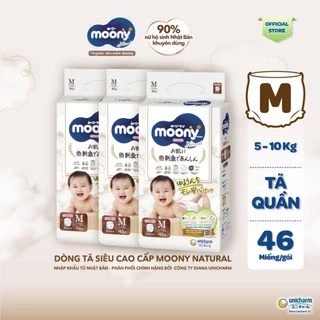 Bộ 3 Tã quần Moony Natural siêu cao cấp M46/L36/Xl32