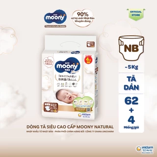 Tã dán Moony Natural siêu cao cấp NB62+4/S58+2/M46/L38