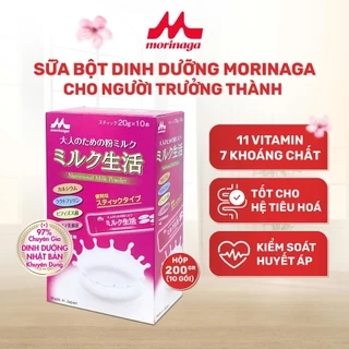 Sữa bột dinh dưỡng Morinaga cho Người trưởng thành_Nhập khẩu chính hãng Nhật Bản_Hộp 10 gói x 20g
